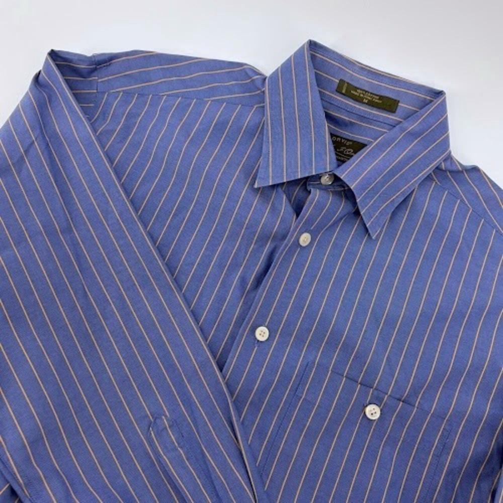 Orvis Signature Collection Button down Mens Medium Blue Tan Striped Long sleeve